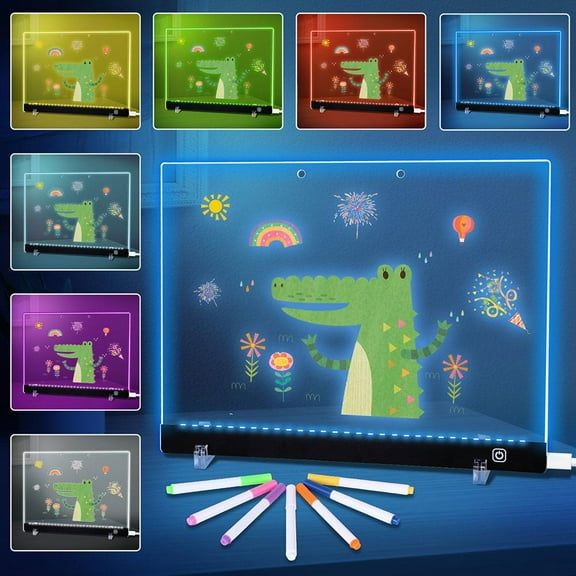 Rechargeable LED Note Board with 7 Colors, 16-Inch Light Up Acrylic Dry Erase Board, Board Led Drawing Board with Invisible Stand Glow Doodle Board Birthday Christmas Gifts for Kids, 7.87 * 11.81inch