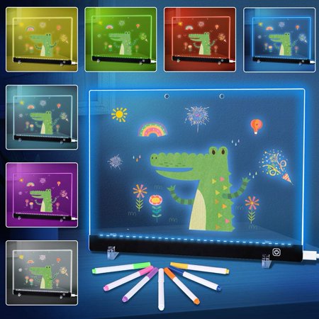 Rechargeable LED Note Board with 7 Colors, 16-Inch Light Up Acrylic Dry Erase Board, Board Led Drawing Board with Invisible Stand Glow Doodle Board Birthday Christmas Gifts for Kids, 7.87 * 11.81inch