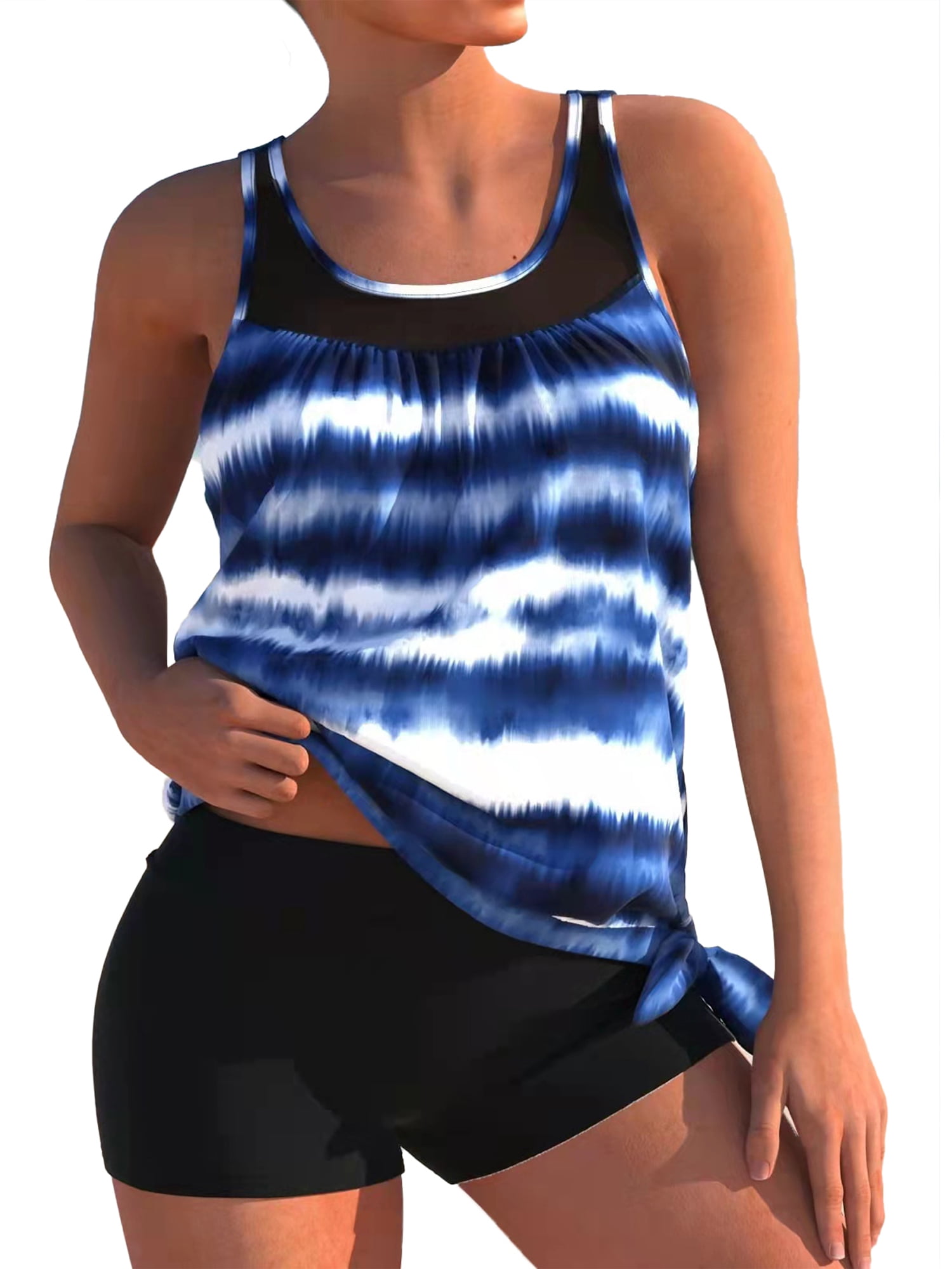 SUNSIOM Plus Size Women Swimsuit 2pcs Tankini Set Blouson Swim Top with