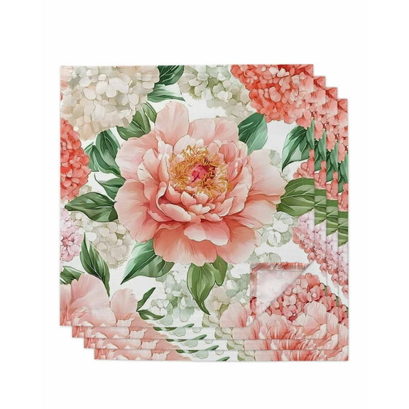 Hokiten Kitchen Dinner Napkins Set of 4 Pink Peony Blossom Cloth Napkins Reusable Washable Table Napkins for Weddings Cocktail Parties Holiday Table Decor 20x20 Inch
