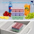 thumbnail image 6 of HANCELANT Large Silicone Ice Cube Tray Set of 3, Easy Release 6 Flexible Silicone Ice Cube Molds with Removable Lid,Stackable Ice Trays for Whiskey,BPA Free (Green+Pink+Purple), 6 of 7