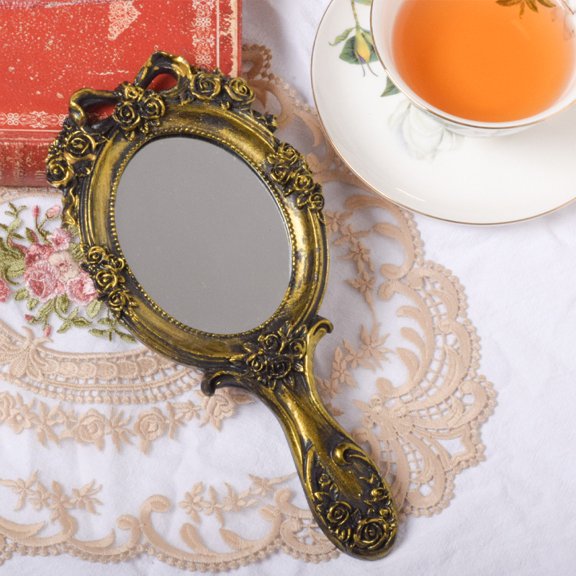 Vintage Small Makeup Mirror For Women Portable Retro Hand Held Mirror Elegant Decorative Handheld Mirror For Vanity Travel Compact Mirror