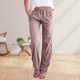 thumbnail image 1 of Pantalones De Verano Pantalones cómodos de lino y algodón con bolsillos y cordón para mujer, atuendo diario holgado Kuymtek Caqui Xxl para Mujer, 1 of 6