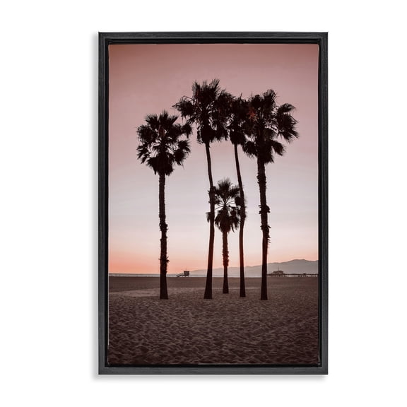 Stupell Industries Stanta Monica Palms Pink Black Framed Floater Canvas Wall Art design by Natalie Carpentieri, 31 x 21