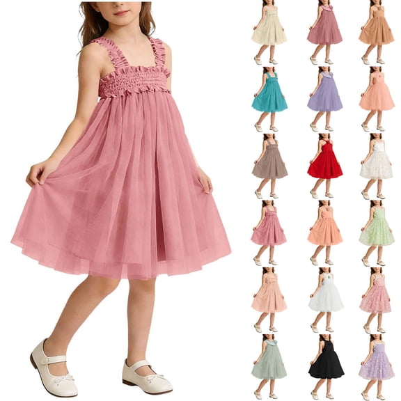 MKOSPLRT Toddler Tutu Dress Little Girls Cross Neck Summer Flower Dresses Casual Party Tulle Sundress for Kids Coffee 1-2 Years