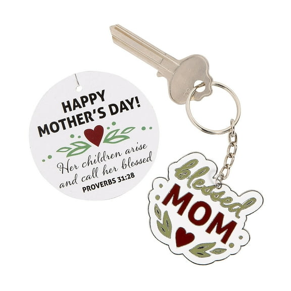 Religious Mother’s Day Blessed Mom Keychains with Card - 12 pieces