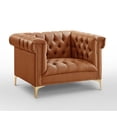 thumbnail image 5 of Oxford PU Leather Button Tufted with Gold Nailhead trim Gold Metal Y-leg Club Chair, Camel Brown, 5 of 5