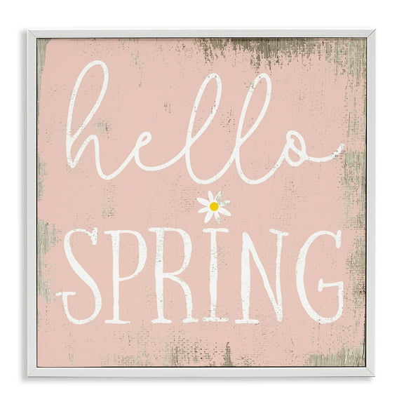 Rustic Hello Spring White Framed Giclee Art, 24 x 24, Made In USA