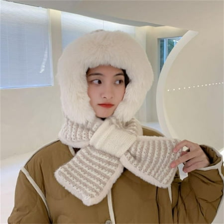 

XMMSWDLA Women Knitted Hat Deals Clearance Women Fashion Casua Hat Autumn And Winter One Warm Hat Knitted Bib Wool Cap