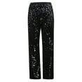 thumbnail image 4 of Petite Pants for Women Elastic Waist 2025 Solid Color Fashion Sequined Wide Leg Casual Trousers Trendy Dressy Black M, 4 of 8