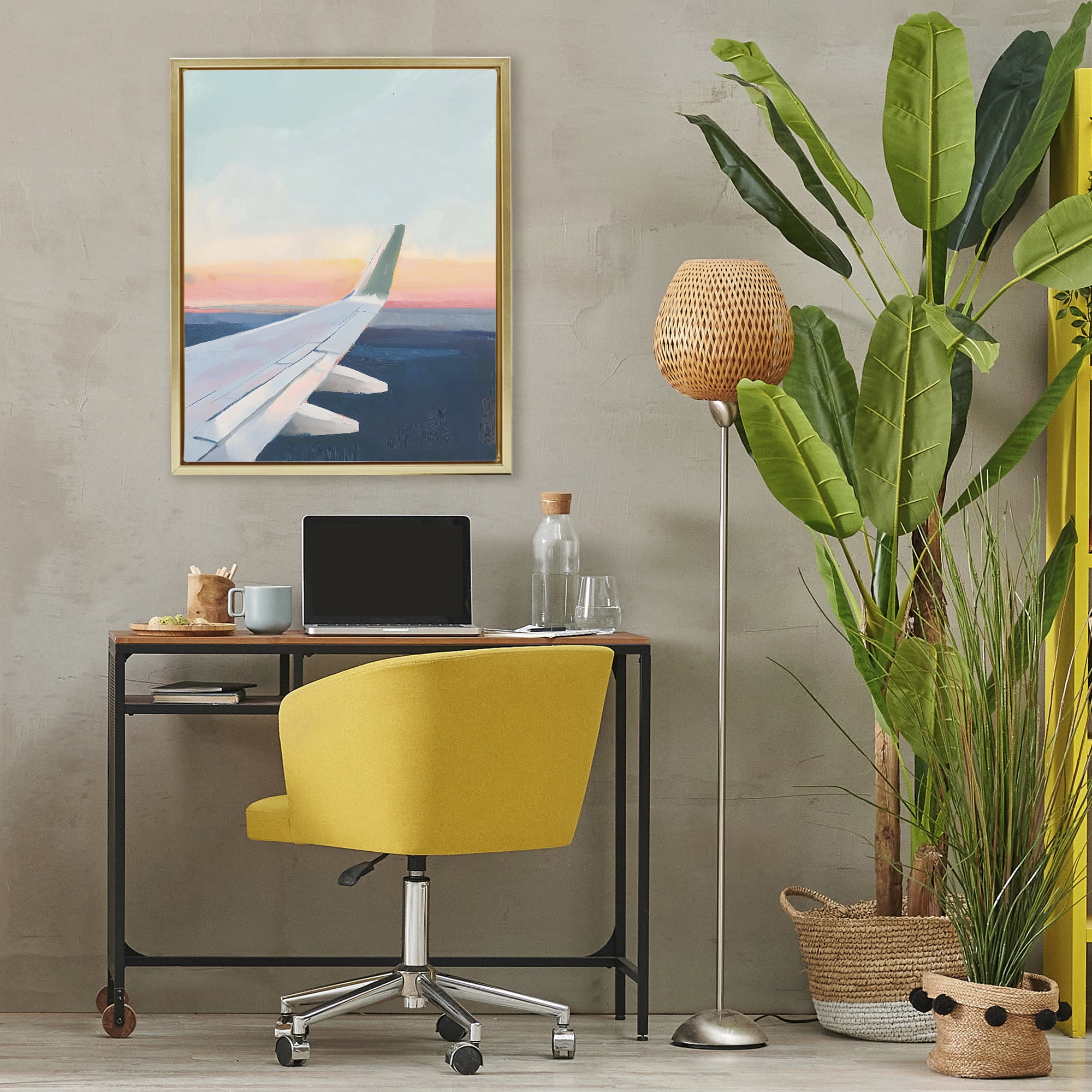 Stupell Industries Airplane Wing Sunset Gold Framed Floater Canvas Wall Art, design by The Prints Vibe