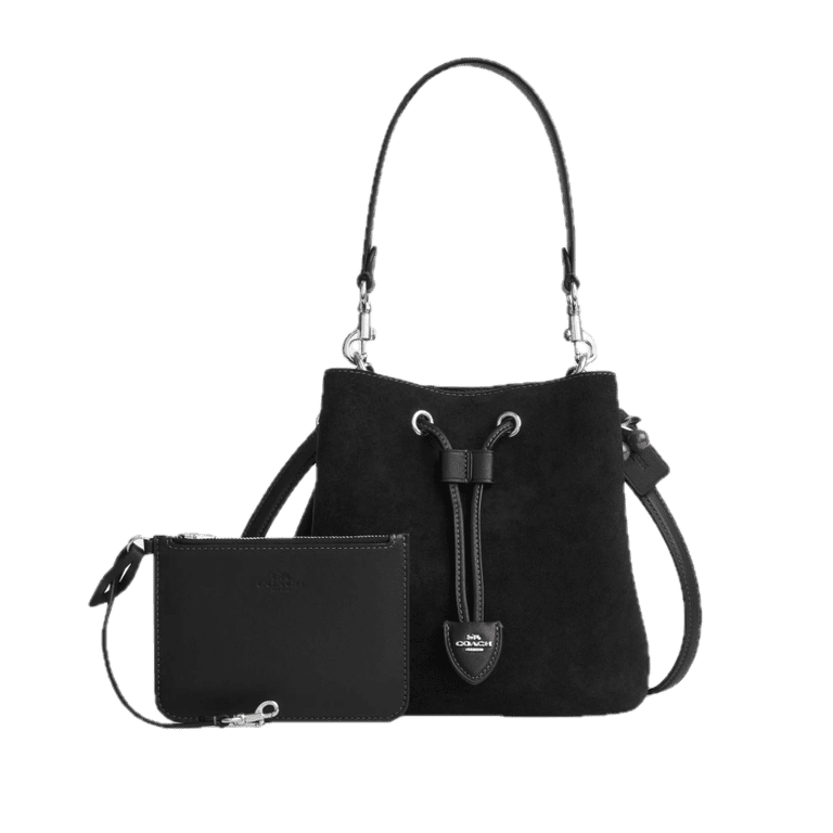 Coach, Bucket Bag, Black, Suede and Leather, Cherry Charm