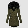 thumbnail image 5 of Manxivoo Winter Jacket Women Plus Size Winter Coat Lapel Collar Long Sleeve Jacket Vintage Thicken Coat Jacket Warm Hooded Thick Padded Outerwear Big Collar Jackets Fall Jacket Army Green, 5 of 5