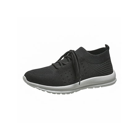 

UKAP Women Anti Slip Casual Sneakers Work Breathable Walking Shoes Travel Lace Up Sock Sneaker Black 8.5