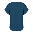 thumbnail image 6 of Blue Womens Summer Tops Women's Fashionable And Casual Solid Color V Neck Wrinkle Cloth Button Short Sleeve Rolled Up T Shirt Top Shirts for Women, 6 of 6