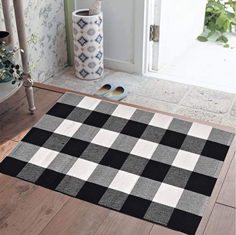 Black White Plaid Letter Pattern Area Rug, Household Bathroom Kitchen Floor  Mat, Creative Non-slip Water-absorbent Decor Carpet - Temu