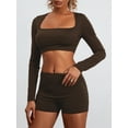 thumbnail image 2 of ZAXARRA Women Two Piece Outfits Sets Long Sleeve Crop Tops Skinny Shorts Sets, 2 of 6