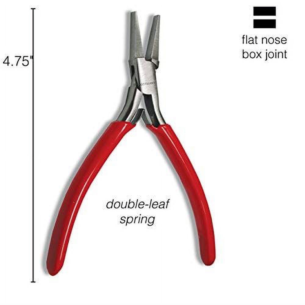 The Beadsmith Platinum Series German Flat Nose Pliers, 4.75 inches (120mm) with Polished Steel Head, red PVC Comfort Grip Handle and Double-Leaf Spring, Tool for Jewelry Making