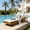 Teak Finish + Cream Cushion, variant on Boat-Shape Patio Chaise Lounge Chair with 2-Fold Thin Cushion, 3-Position Recliner, Teak+Green Leaf