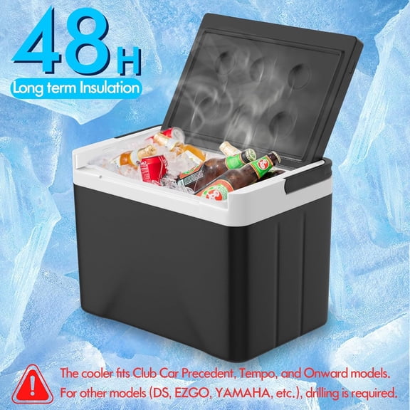 Golf Cart Cooler with Mounting Bracket, 6L Large Capacity Ice Chest for Club Car Precedent Tempo Onward, Black Polypropylene Storage Box