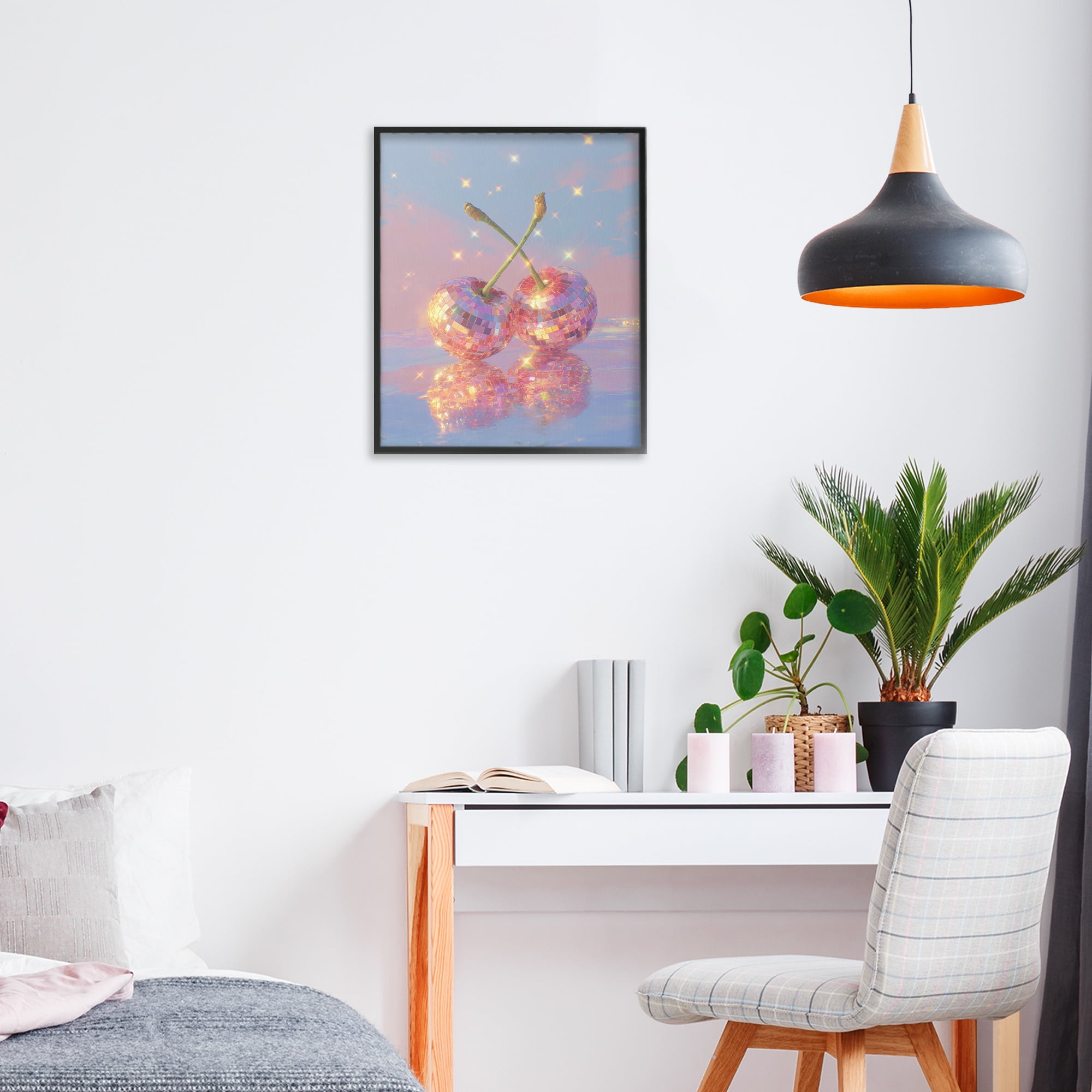 Disco Cherry Reflection Black Framed Giclee Art, design by Ziwei Li