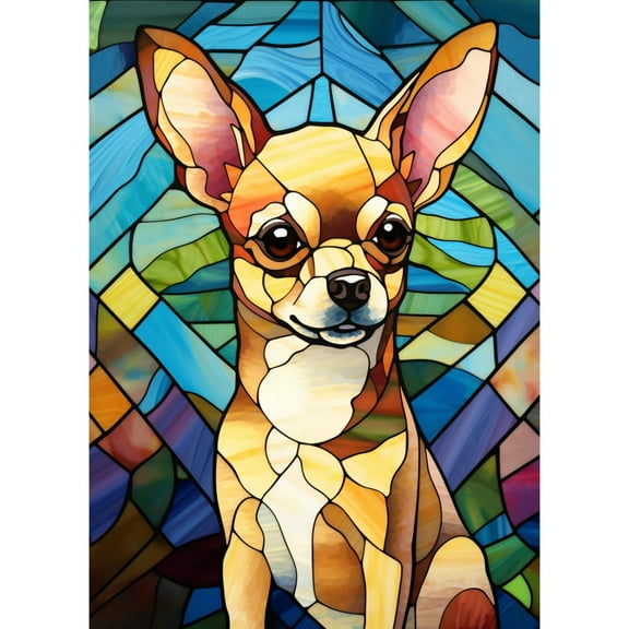 Stained Glass Chihuahua dog 5D Diamond Art DIY Paint with Full Drill Round Diamond Gems Painting by Number Kits for Adults Art Craft Home Wall Decor 11.8x15.8in