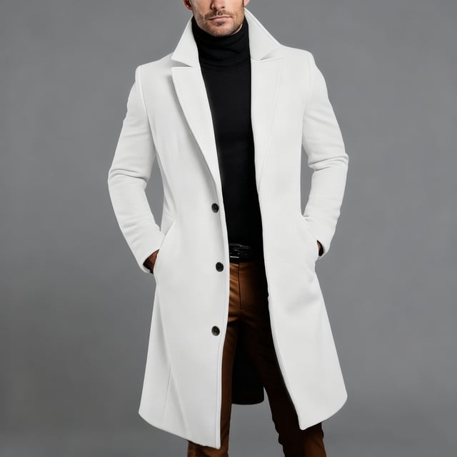 Men's Fashion Lapel Button Down Long Sleeve Mid Length Cardigan Jacket with Side Pockets for Spring Casual Outdoor Wear