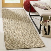 SAFAVIEH Natural Fiber Fiona Geometric Diamonds Braided Runner Rug, Ivory/Natural, 2'6"x8'