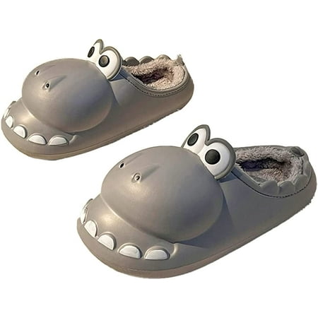 

CoCopeaunt Women Men Cute Funny Dinosaur Fluffy Faux Fur Warm Winter House Shoes Fashion Waterproof Block Heel Cover Indoor Outdoor Slippers