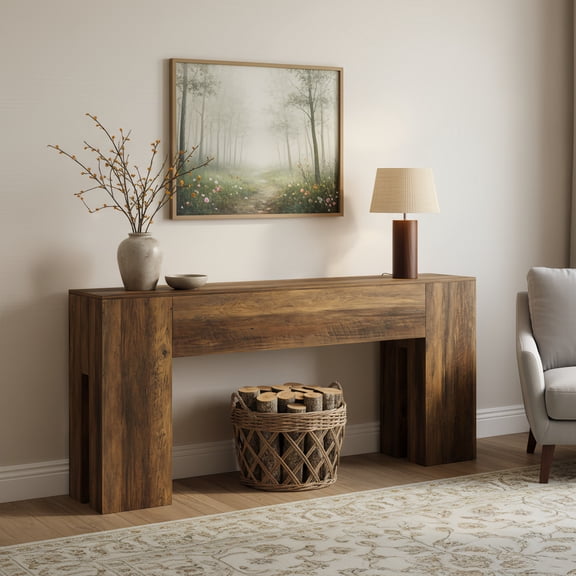 71-Inch Farmhouse Console Table, Heavy-Duty Entryway Sofa Table Behind Couch With Liquid-Proof Surface For Hallway & Living Room (Rustic Brown)