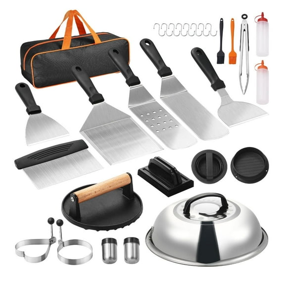 Professional 28-Piece BBQ Grill Tool Set for Blackstone Griddle - Stainless Steel Spatulas, Scrapers, Cleaning Kit & Carrying Case