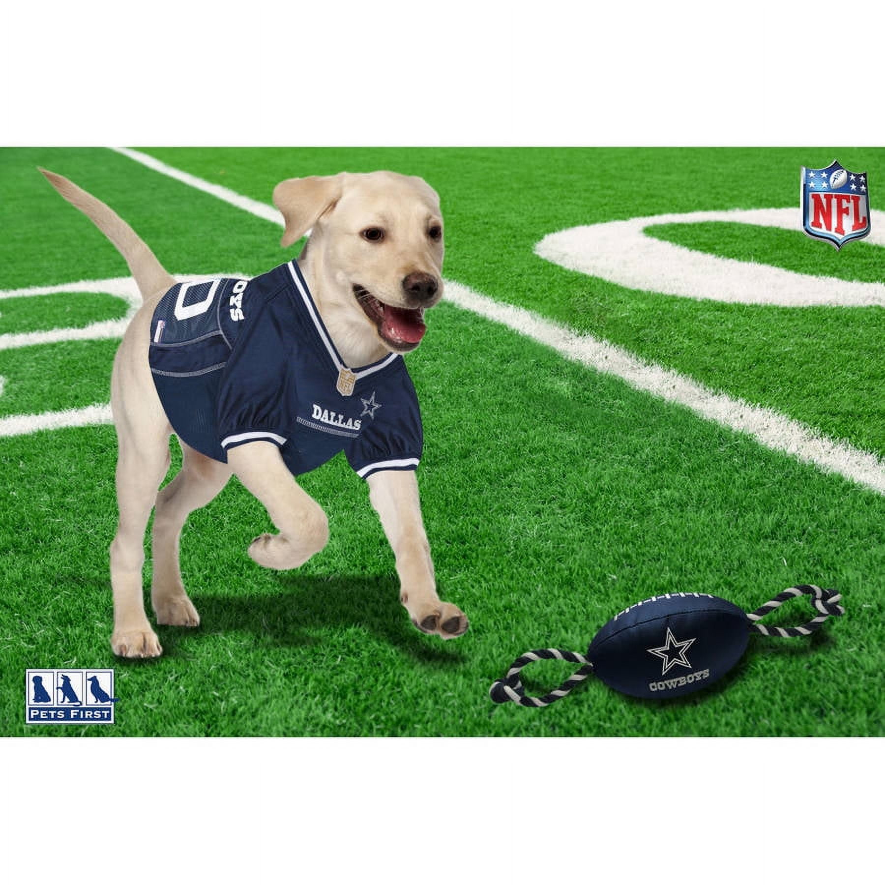 Pets First NFL Dallas Cowboys Strong, Durable, Chewable Pet Dog Football Toy with inner SQUEAKER & Side Ropes. Available in 32 NFL TEAMS. - Officialy Licensed