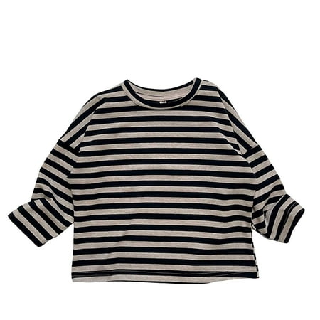 Girls Clothes Children s Clothing Unisex Boys And Girls Striped Casual Top T Shirt(z6 Black 6-8 Years)