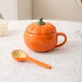thumbnail image 6 of Halloween Pumpkin Mug with Lid and Spoon Ceramic Coffee Cup Cute Tea Cup with Handle Fall Autumn Decorations for Festival Gifts Candy Bowl Soup Bowl Orange Halloween Party Supplies, 6 of 8