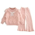 thumbnail image 2 of AUNVITO Toddler Girls Knit Sweater Set Two-Piece Cardigan and Pants Outfit Long Sleeve Round Neck Fall Winter Cozy Casual Outfit, 2 of 3