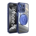 thumbnail image 4 of Allytechgroup iPhone 15 Case with Tempered Glass Lens Protector, Ring Holder Kickstand Shockproof Drop Protection Scratch Resistant Anti-Yellow Clear Back Case Cover for Apple iPhone 15, Blue, 4 of 9