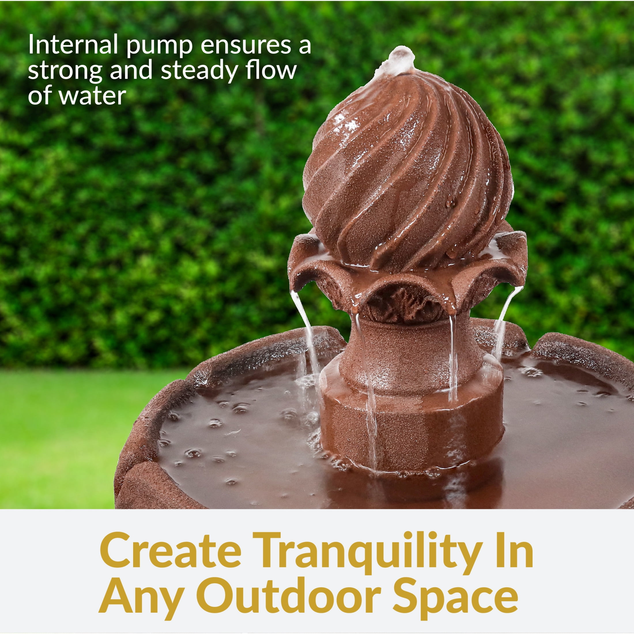 Sunnydaze Traditional Rust Resin 2-Tier Solar Fountain with Battery