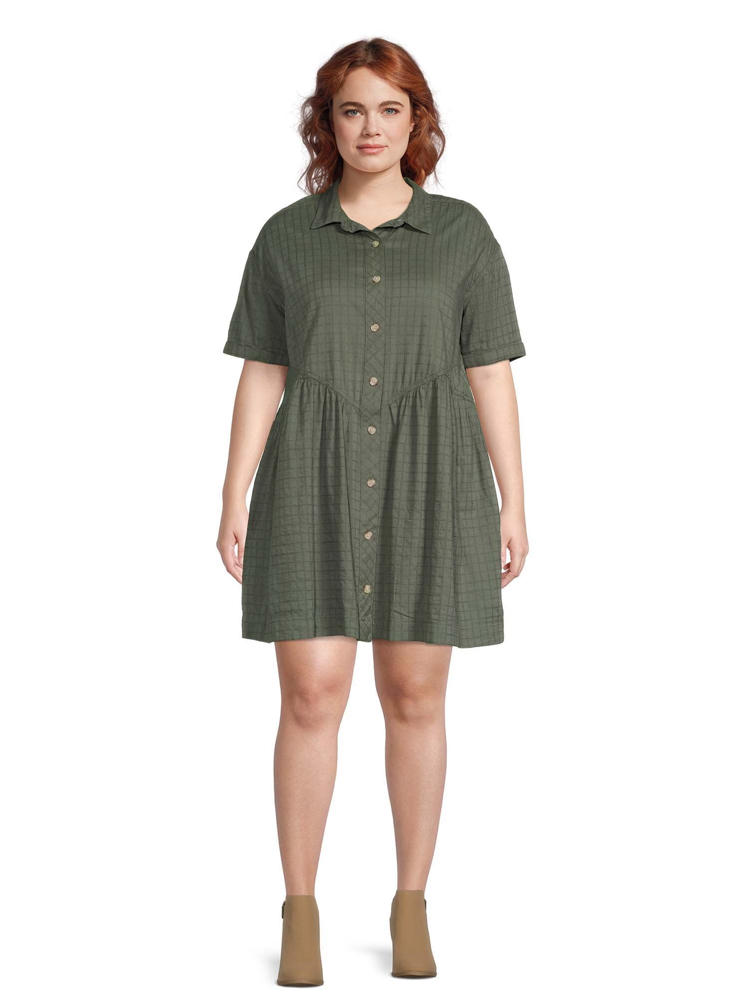Terra & Sky Women's Plus Size Woven Shirt Dress