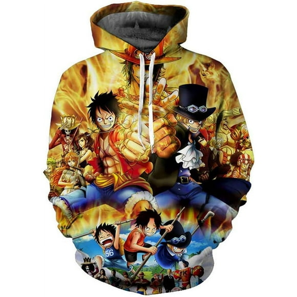 For Cosplay 3D Anime Pullover Hoodie Monkey D Luffy Halloween Unisex Adult Manga Merch Sweater With Kangaroo Pockets X-Large