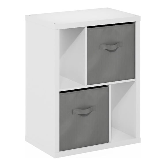 Pemberly Row Contemporary Standing Storage Shelf with Two Bins in White