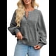 thumbnail image 3 of Suéter de Cuello Redondo con Botones para Mujer, Camisetas Henley de Larga de Otoño, Tops de Punto Holgados A Gris XL, 3 of 8