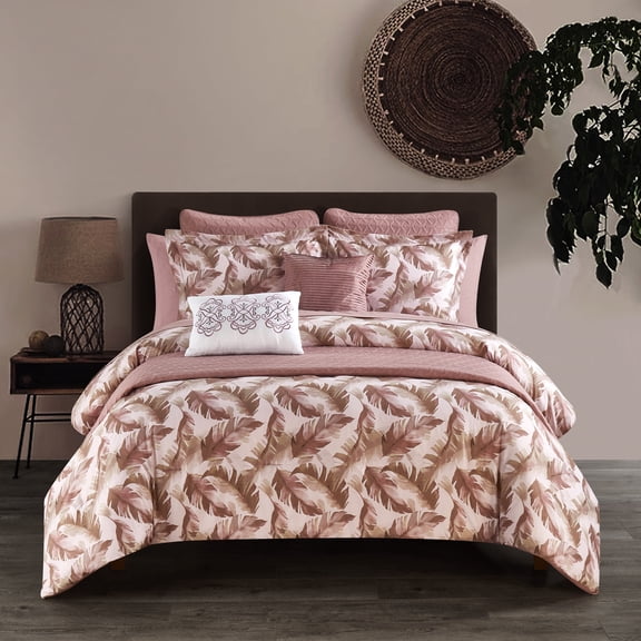 Chic Home Kala 12 Piece Comforter And Quilt Set Watercolor Leaf Print Geometric Pattern Bed In A Bag - Sheet Set Decorative Pillows Shams Included, King, Blush