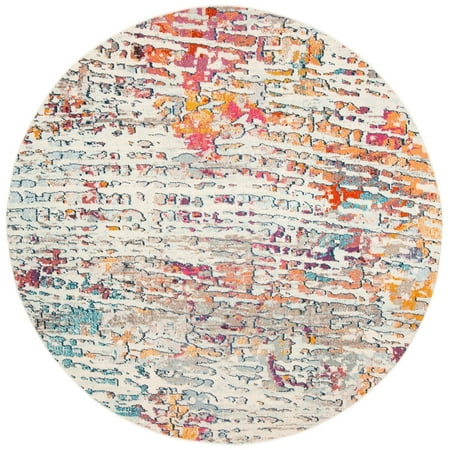 SAFAVIEH Madison Xanthia Vintage Abstract Area Rug Light Blue/Orange 3 x 3 Round