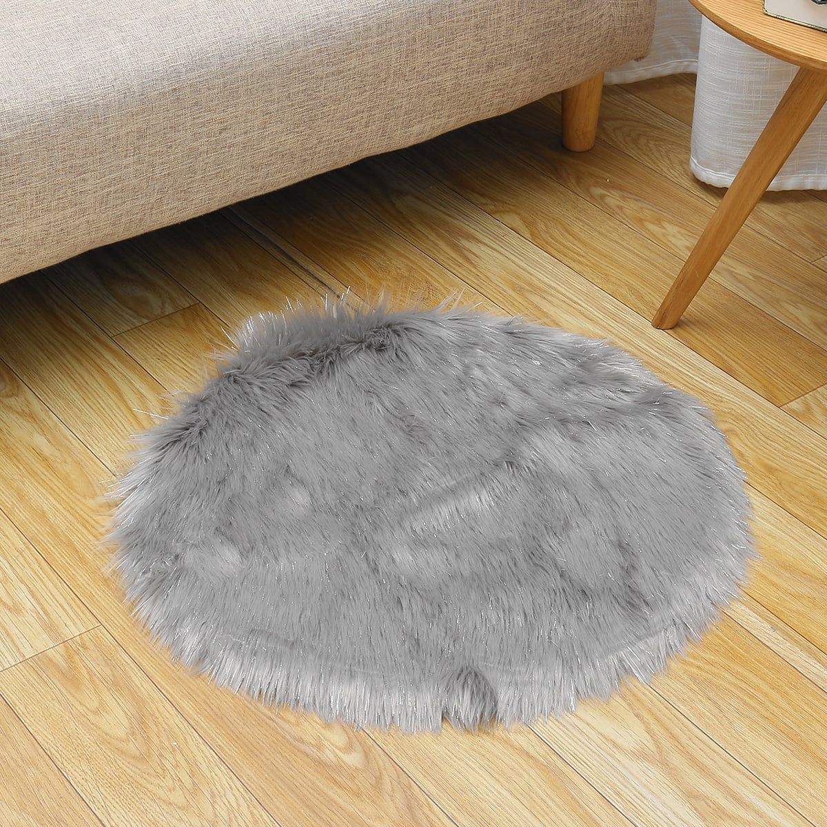 Circle Plain Soft Fluffy Bedroom Faux Fur Fake Sheepskin Rug Washable Hairy Mat 