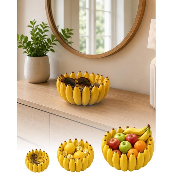 Creative Banana Shape Fruit Bowl, Countertop Basket,3.9in | Playful Open-Air Snack & Produce Organizer for Kitchen Island, Dining Table & Entryway Console