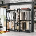thumbnail image 3 of Homieasy Bamboo Closet System Clothes Rack, Large Freestanding Garment Rack Clothing Rack for Hanging Clothes with 7 Storage Shelves and 5 Rods, Open Wardrobe Organizer with 4 Hooks, Black, 3 of 7