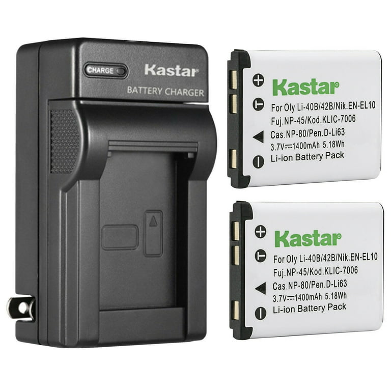 Kastar 2-Pack Battery and AC Wall Charger Replacement for Rico DM-6370,  DS-6365, SL-58, SL68, Intova SP-8, Polaroid CTA-00730S, Polaroid T730,  T831, 