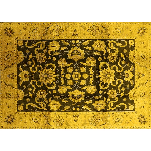 Ahgly Company Machine Washable Indoor Rectangle Oriental Yellow Traditional Area Rugs, 2' x 3'