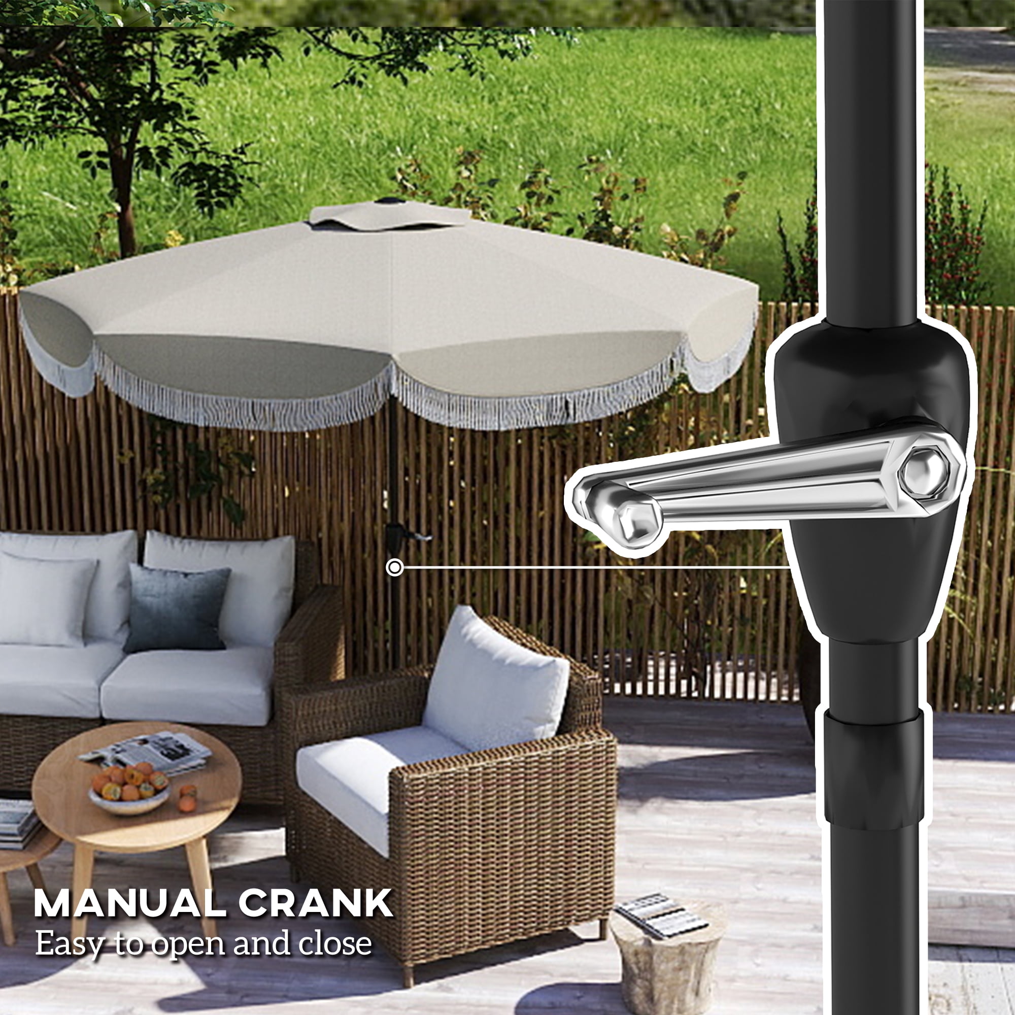 Outsunny 9FT Patio Umbrella, UPF 30+ Outdoor Market Umbrella, Vented Patio Table Umbrella with Crank, 8 Ribs, Push Button Tilt, Light Gray