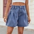 thumbnail image 5 of Qulqfy Pleated Womens Summer Shorts Denim Baggy Blue Trendy Casual High Waisted Shorts Girls Pants L, 5 of 7